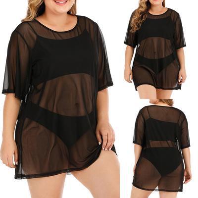 Plus Size damski siatkowy przezroczysty strój kąpielowy bikini narzutka plażowa