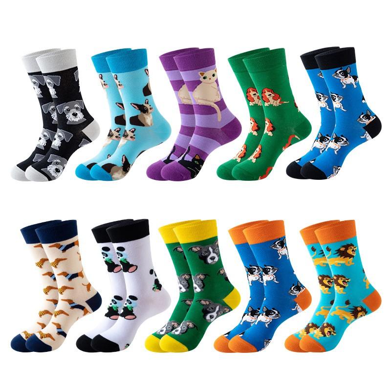 Stylish Mid-Calf Socks With Animal Print Dog Cat Design Men Women Cotton Blend Comfortable Casual