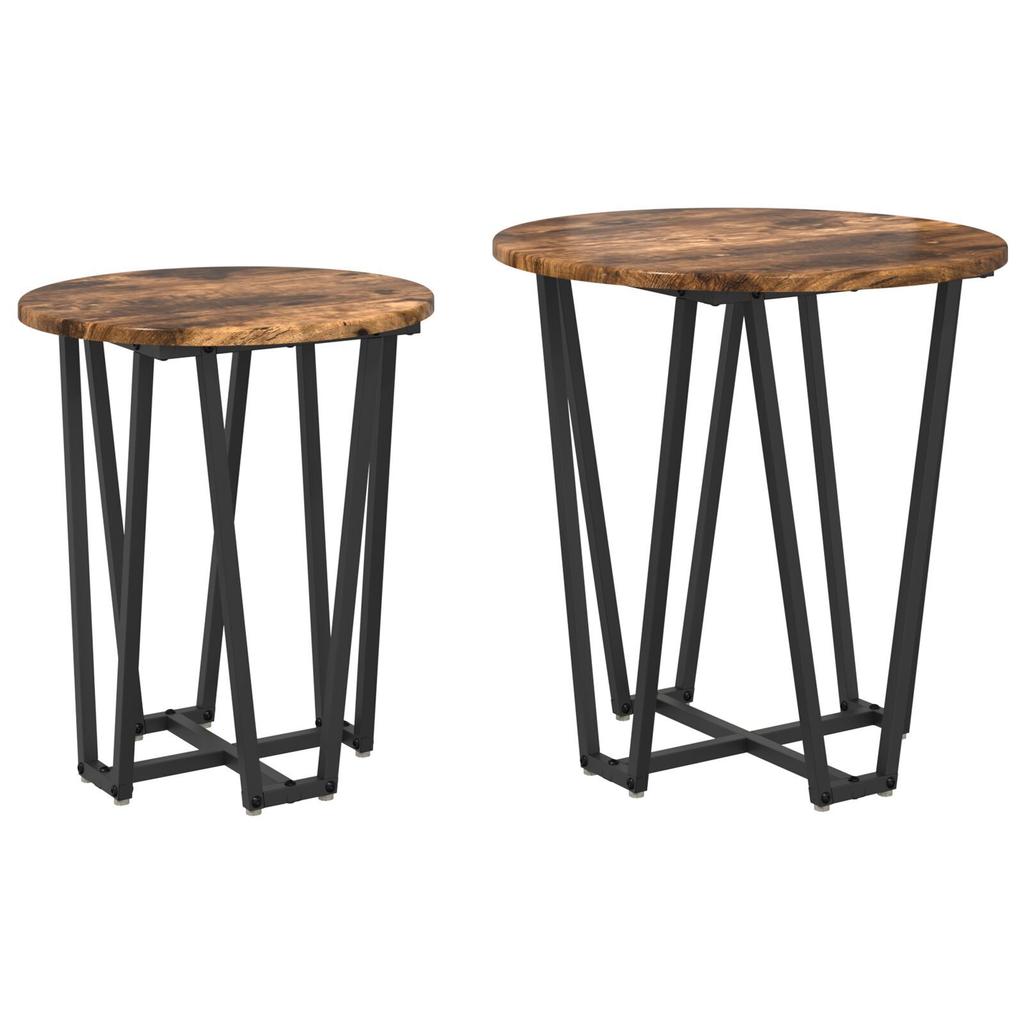 2-Piece round side table set, wooden coffee tables with metal frames, living room decoration table set