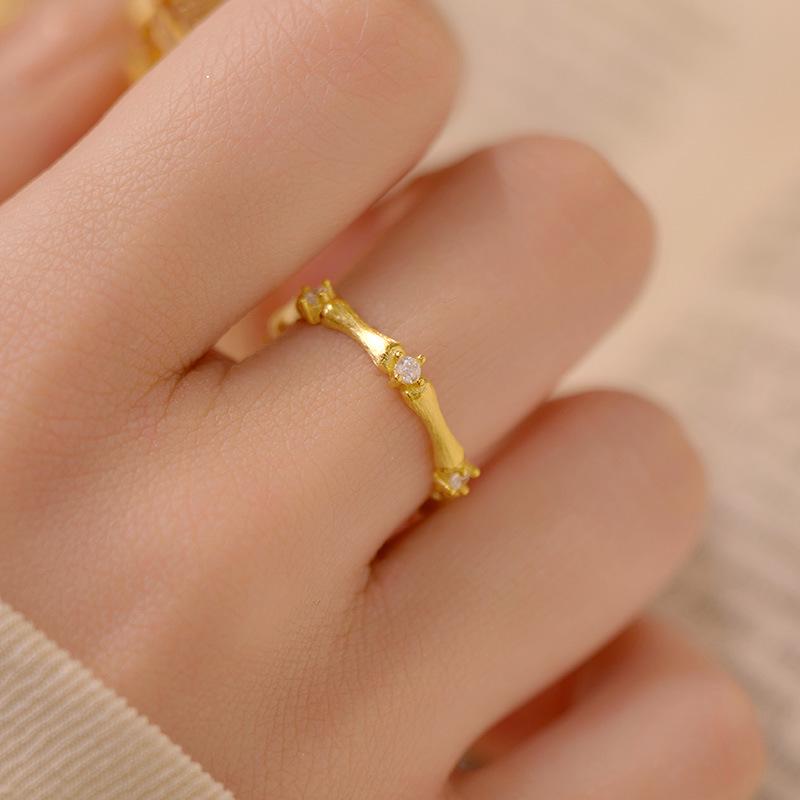 Banyan Tree S925 Silver Zircon Bamboo Open Ring for Women - Elegant and Trendy Index Finger Jewelry