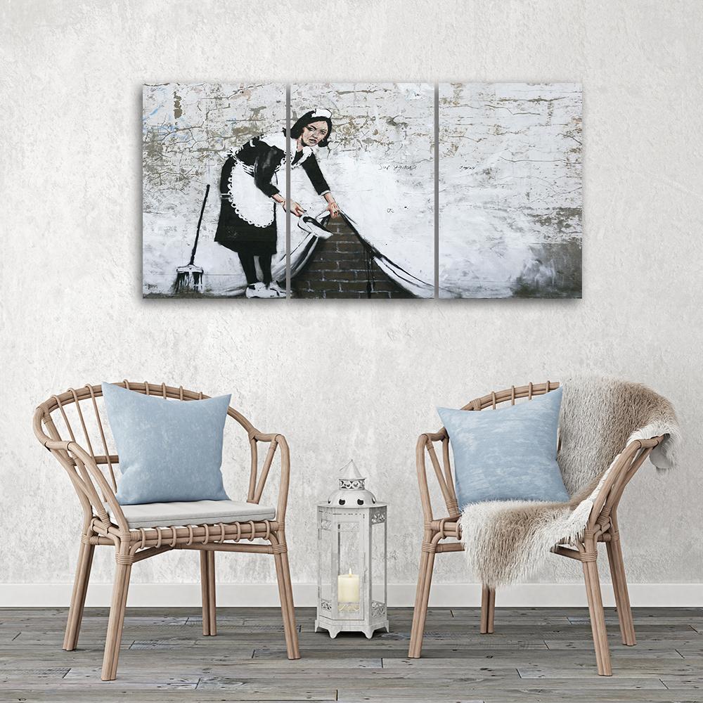 Třídílný obraz na plátně Banksy Maid Street Art