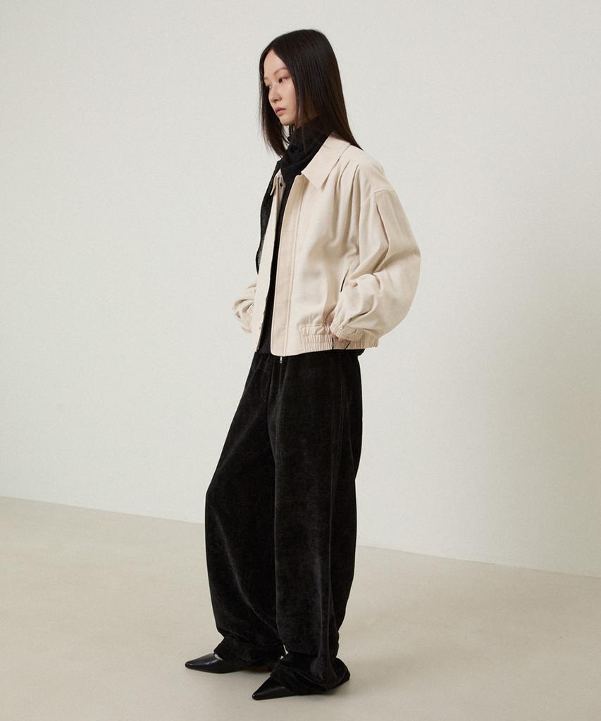 LMOOD WOMEN Plush Velvet Wide Track Pants Black