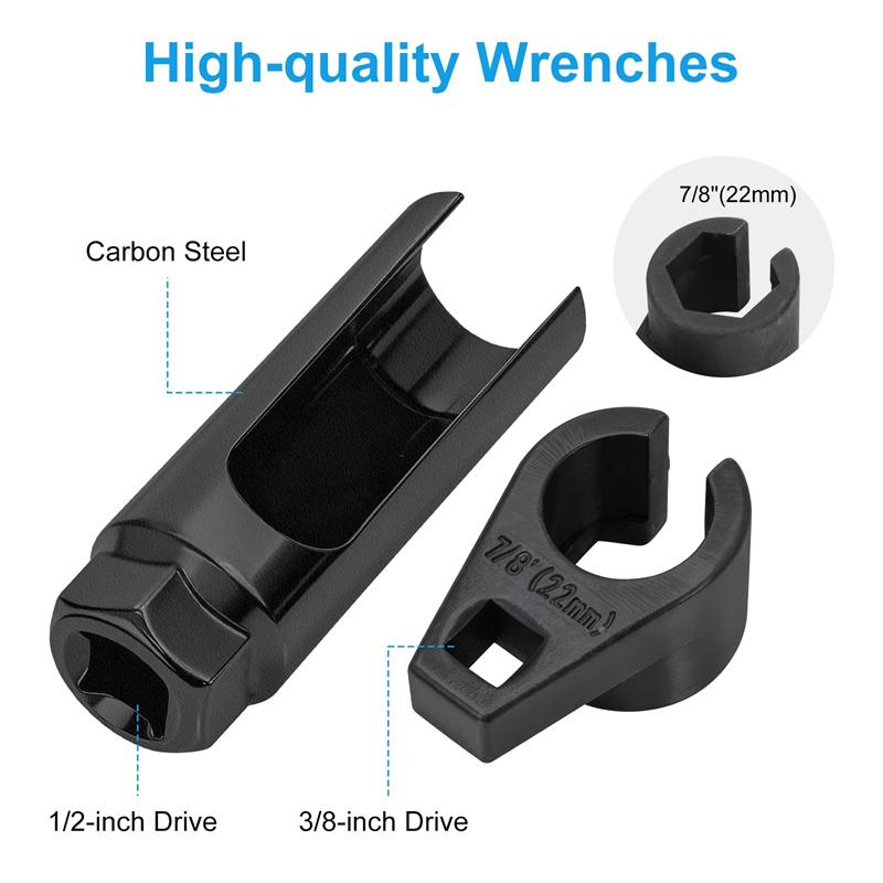 2 Pcs O2 Oxygen Sensor Removal Tool Set 7/8" 22Mm Slotted Socket 3/8" 1/2" Drive Drive Car Oxygen Sensor Socket Wrench