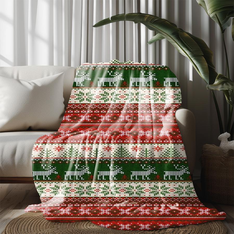 Christmas Pattern Blanket Microfiber Flannel Cover Blanket Bedroom Living Room Sofa Soft And Comfortable Home Decoration