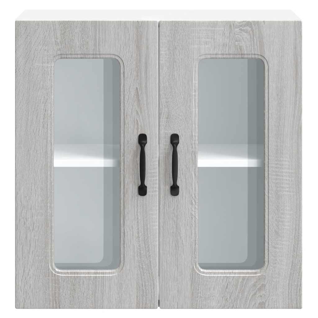 Wall Mounted Kitchen Cabinet with Glass Door Kalmar Grey Sonoma Particleboard