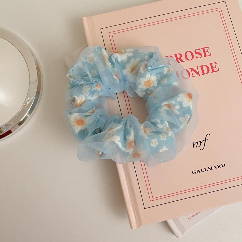 Sweet Korean Style Floral Mesh Hair Tie with Large Intestine Design - School Style Rubber Band E18