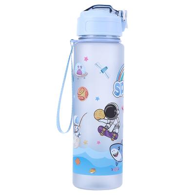 800ml Cartoon Space Water Bottle with Straw & Handle for Outdoor Sports (Blue)