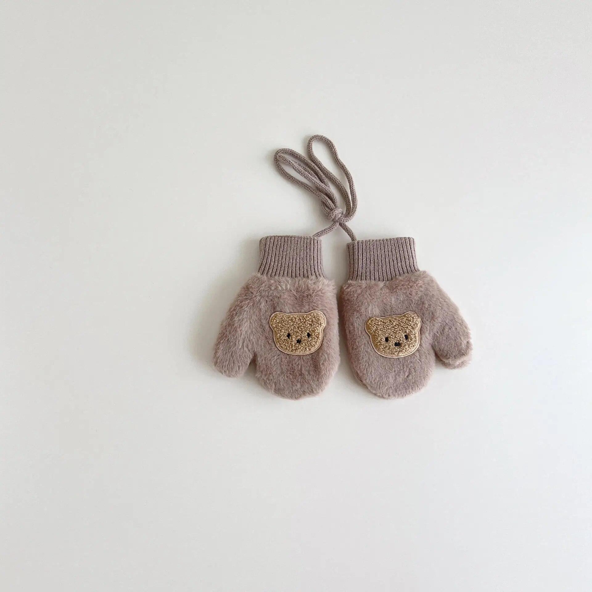 

1 пара детских шерстяных варежек Kawaii, кукла, перчатки с медведем для малышей, мальчиков и девочек, теплые уличные лыжные перчатки, осенне-зимние перчатки для детей от 1 до 4 лет коричневый