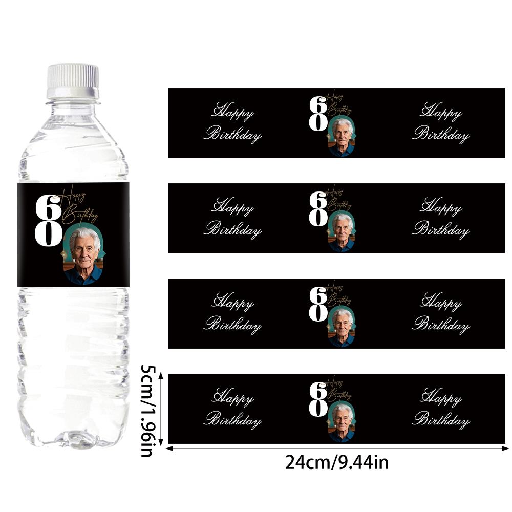 30pcs Custom 30 40 50 60 70th Birthday Party Bottle Sticker with Personalised Face Photo for Adult Birthday Party Decorations