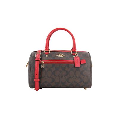 Rowan 27 Presbyopia Printed Metal Logo Canvas and Leather Boston Bag Shoulder Handbag Large Size for Women