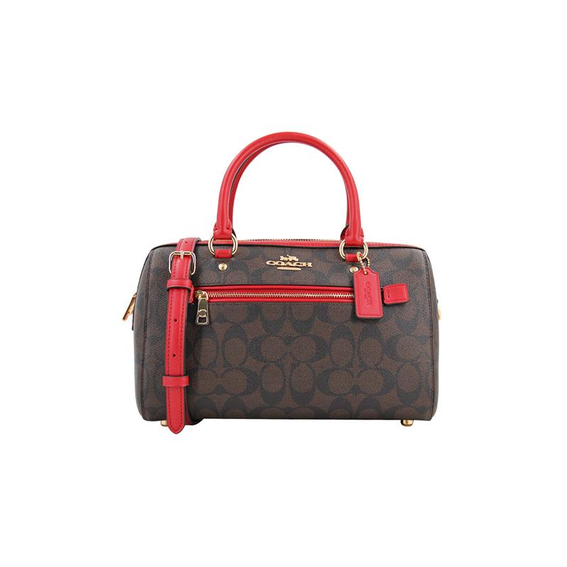 

COACH Rowan 27 Presbyopia printed metal logo canvas and leather Boston bag shoulder handbag large size for women золотий