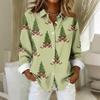 Red Christmas Santa Printed Women Long Sleeve Shirts Casual Autumn  Elegant Tops