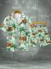 Men's Blue Ocean Palm Tree Print Short Shirt and Shorts Set, Hawaiian Beach Vacation Style Shirt Set