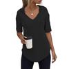 Women's Fashion Summer V-Neck T Shirt Drawstring Hooded Solid Color Short Sleeve Top
