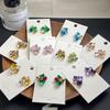 Crystal Cubic Design Silver Stud Earrings, Gold-Plated Fashion Accessory