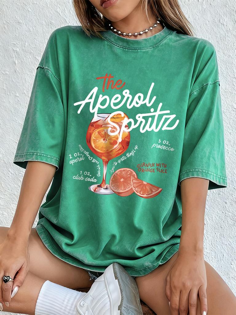 Aperol Spritz Lemon Prints Washed TShirts Womens Cotton Oversized T Shirt Summer Soft Short Sleeve Tops Hip Hop ONeck Clothes