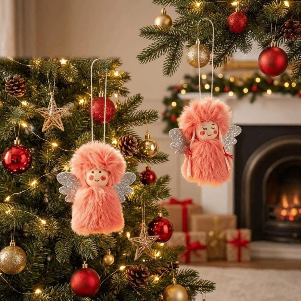2PCS Cartoon Christmas Plush Girl Doll Pendant Hanging Short Plush Doll Decoration Embellishment