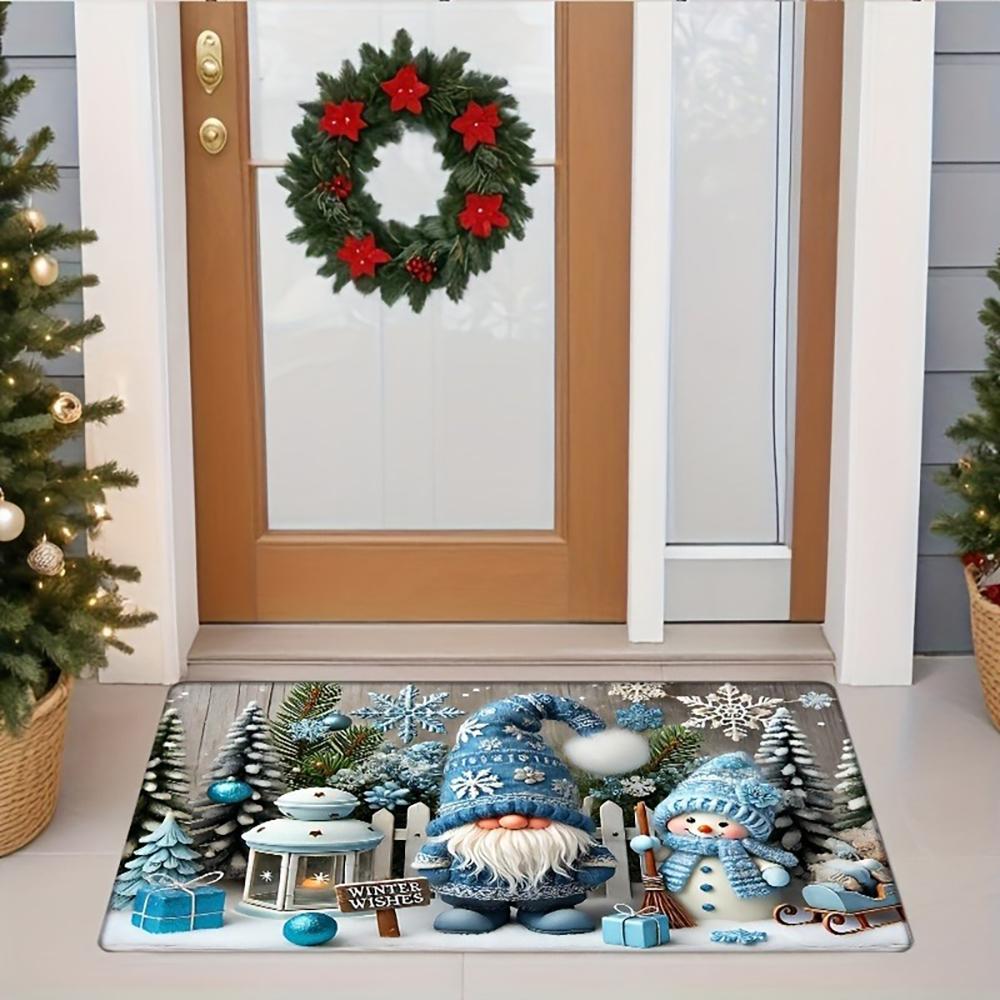 

1pc Shiny Gold Reindeer Christmas Mat , Holiday indoor and outdoor rear front door welcome mat winter door mat. 40x60cm