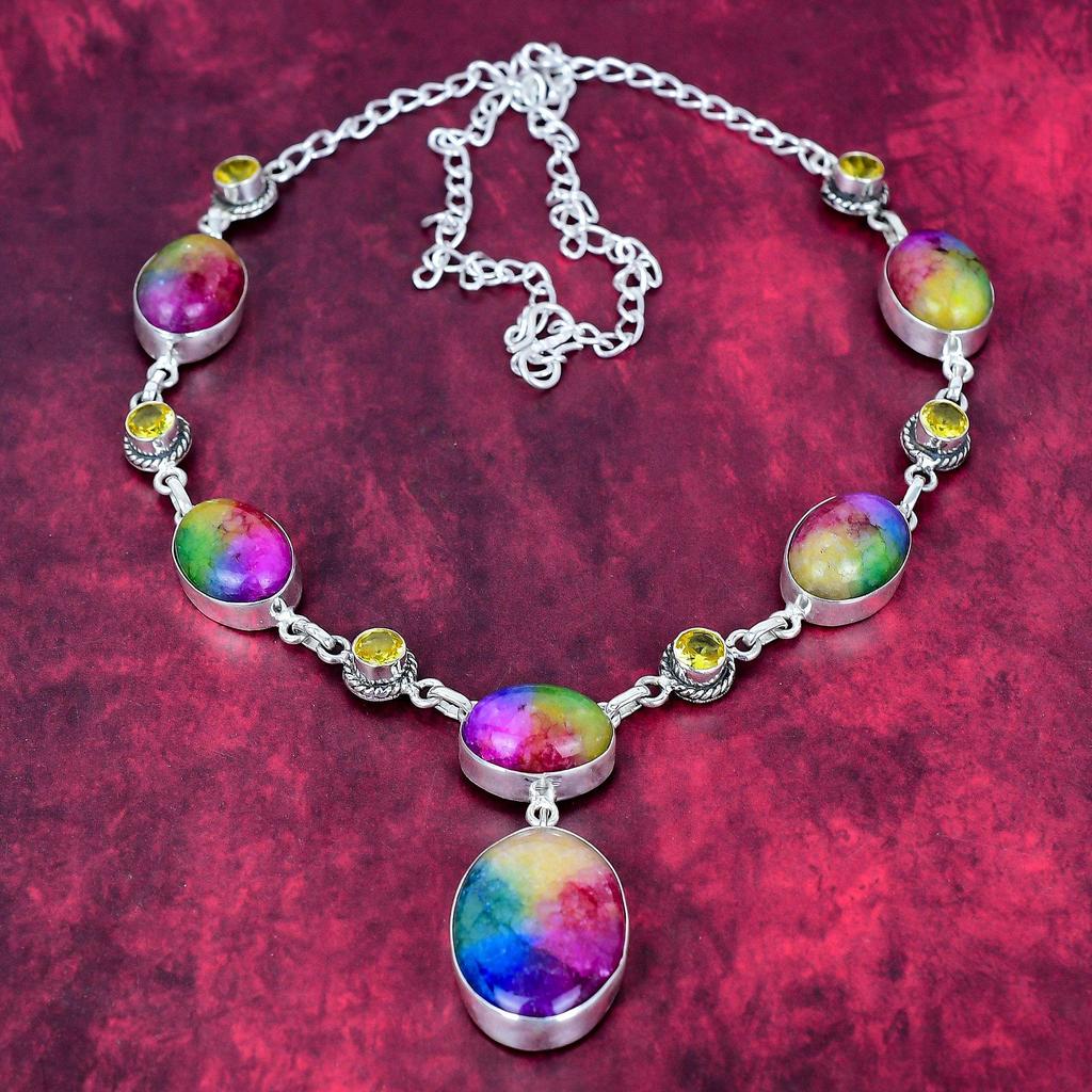 Rainbow Solar quartz & Citrine Necklace Gemstone Jewelry, 925 Solid Sterling Silver Necklace, Handmade Jewelry Birthstone Necklace, Gift For Love