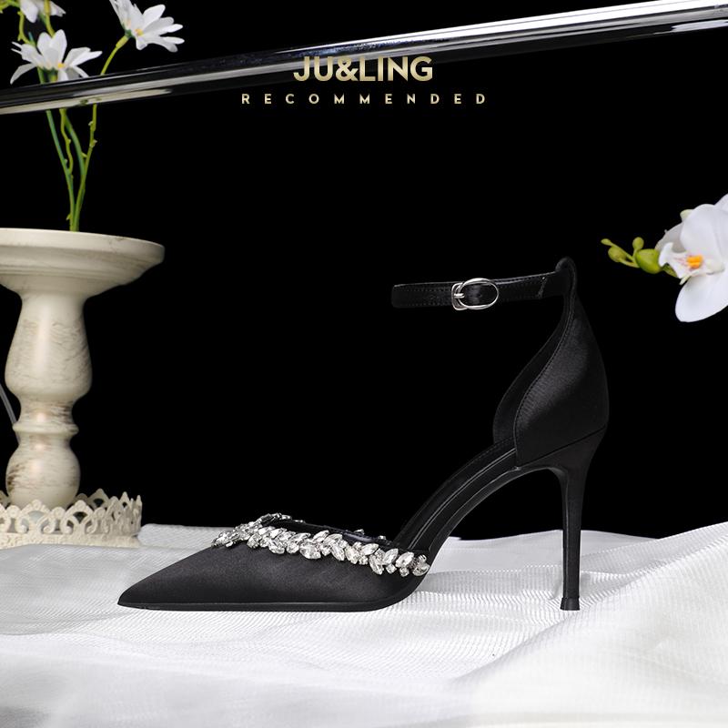 Fashion White Silk Rhinestone Pointed High-heeled Shoes, New Rhinestone Wedding Shoes, Bride's Shoes, One Piece with Toe Cap Sandals