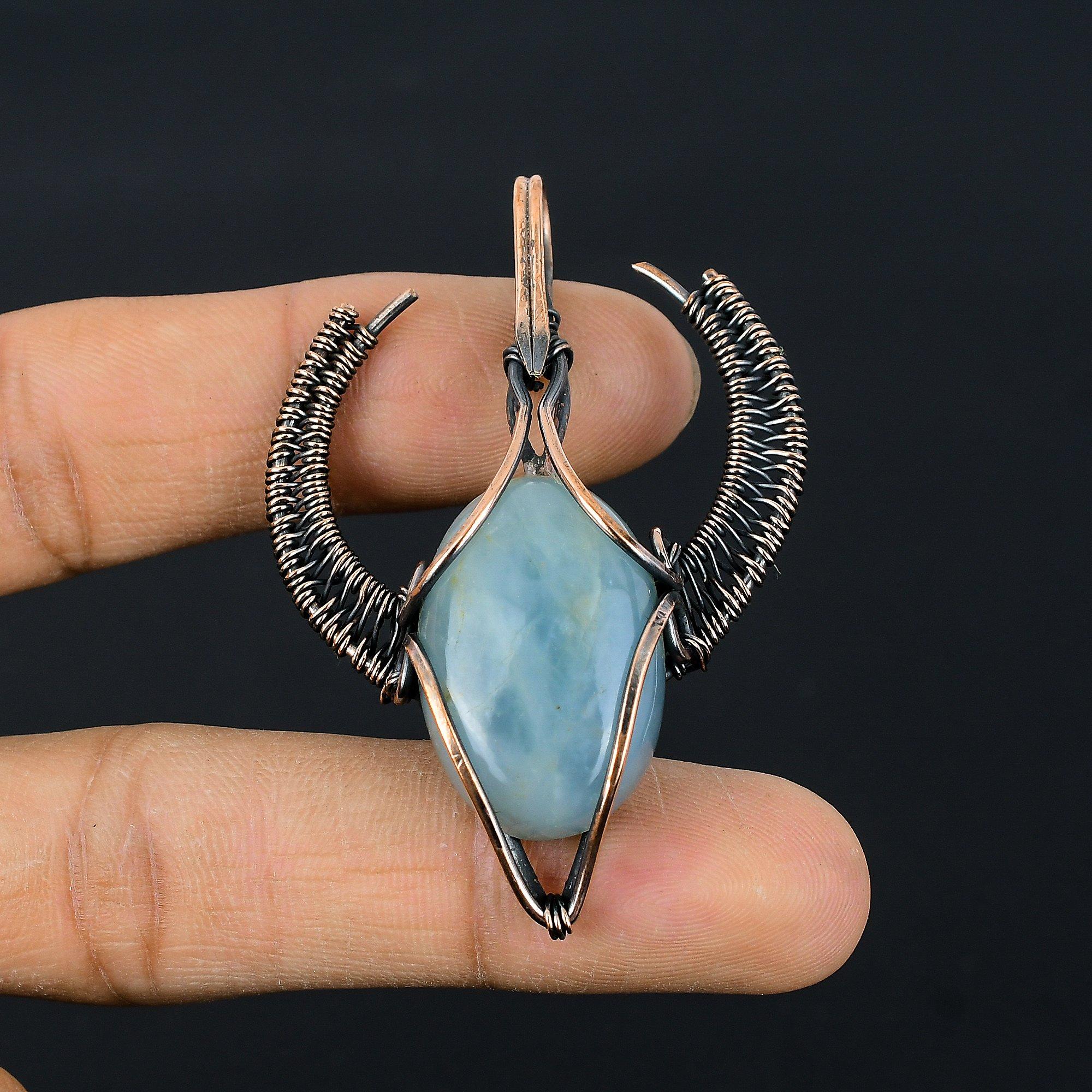 

Подвеска Аквамарин 999 Медная проволока, Ручная работа Подвеска с драгоценным камнем, Подарки для жены Совершенно новая подвеска 2.55 Inches