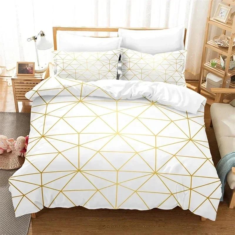 Toppmodern Marmor Påslakan King Queen Size Geometriskt Mönster Täcke Mikrofiber Abstrakt Sängkläder