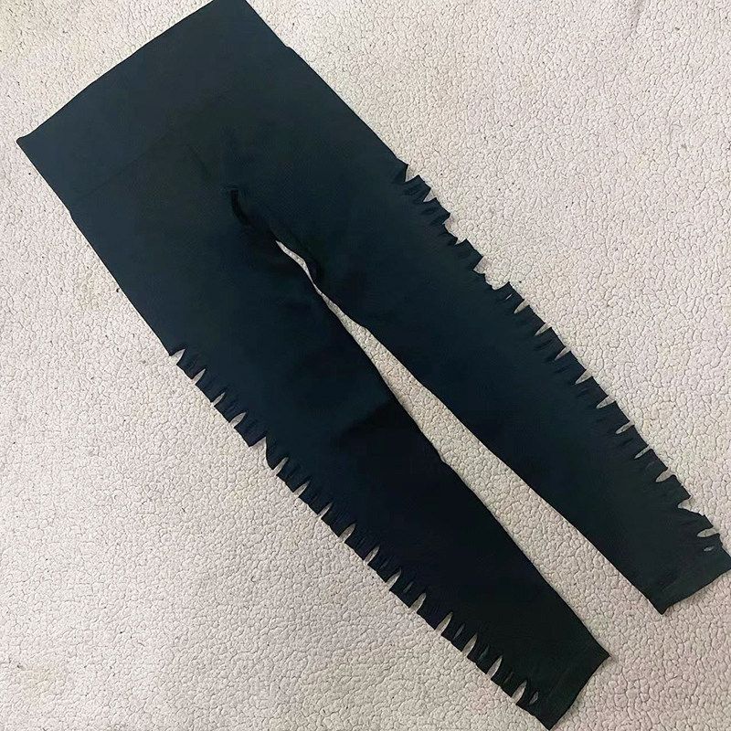 

European and American Single Quick-Drying New Arrival J Brand Thigh Sides Cut Out Nylon High Top Sports Running Yoga Workout Ankle Length Pants Black S