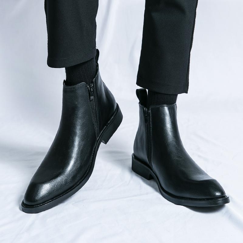 Fashion New Men's Genuine Leather Spring Thick Soled Boots Brand British Style Side Zipper Chelsea Short Boots Casual Ankle Boot