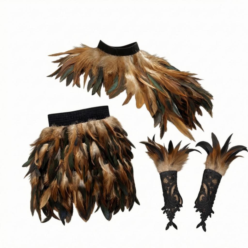 Layered Feather Costume Ensemble with Elastic Waist Skirt Feathered for Halloween Costumes,