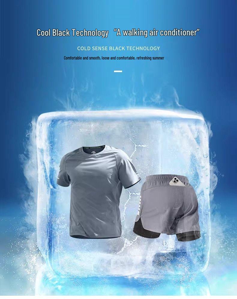 Men's Quick-Dry Running Sports Set - Short Sleeve & Shorts for Summer Marathon Training