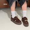 Retro beaded women's autumn new lace-up loafers, thick-soled heightening Boken kangaroo shoes