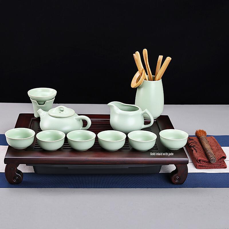 Чайный сервиз из нефрита с золотой инкрустацией, бамбук, печь Жу