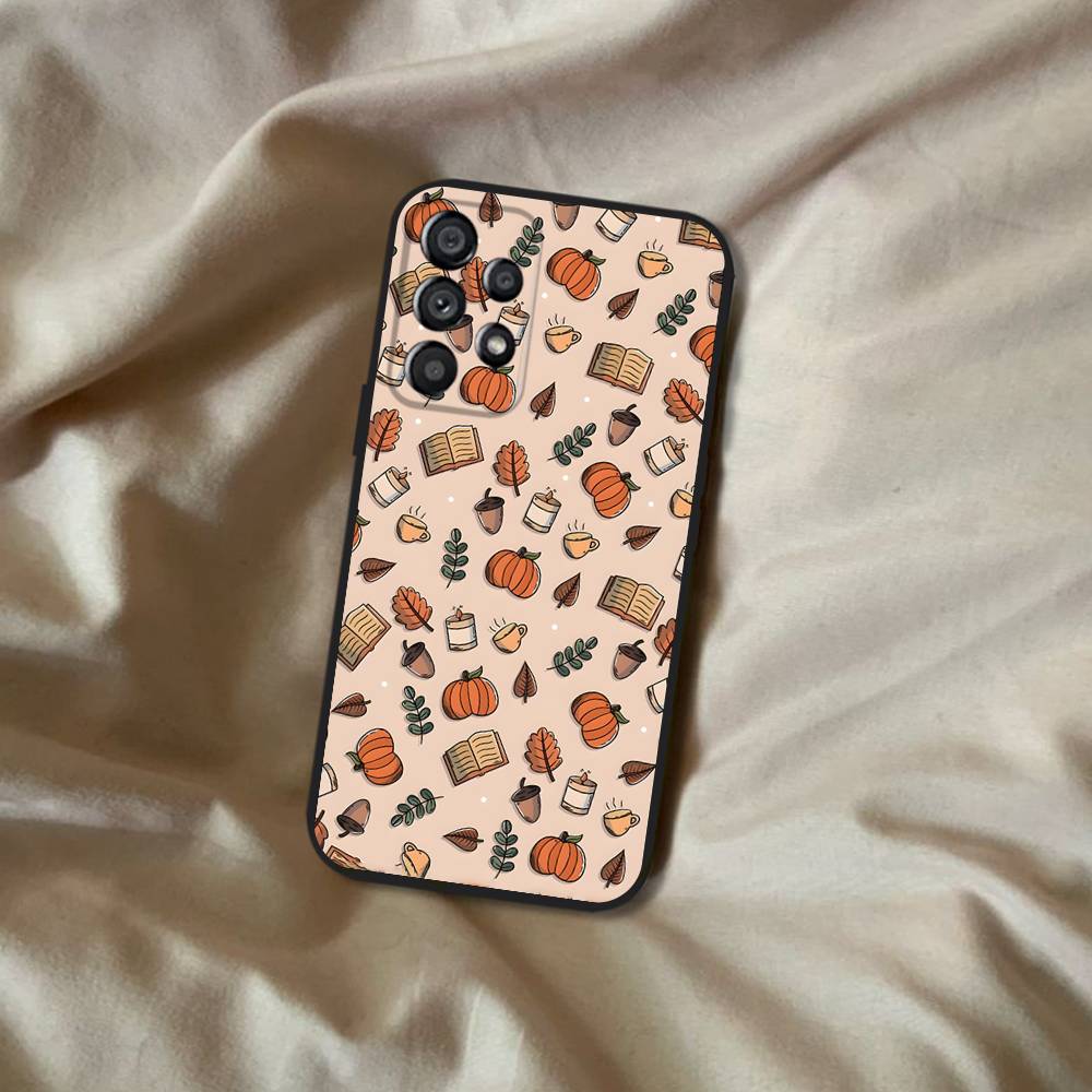 Autumn Leaves Pumpkin Phone Case For Samsung Galaxy A20,A21s,A22,A31,A32,A52,A53,A72,73,A80 Soft Black Cover
