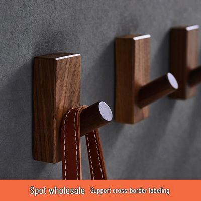 Nordic Walnut Wall-Mount Hook: Creative, Punch-Free, Solid Wood for Coats & Hats