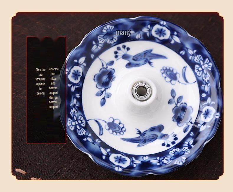 Creative Blue & White Porcelain Umbrella Tea Strainer - Ceramic Rotating Filter & Tea Table Decoration