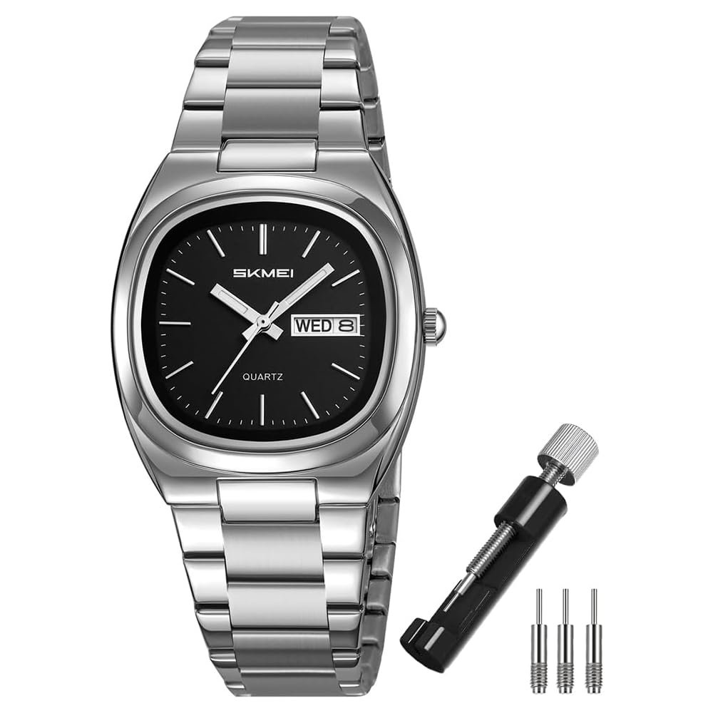 SKMEI Square Women s Quartz Watch Silver Black Stainless Steel Waterproof Business Date Day Elegant