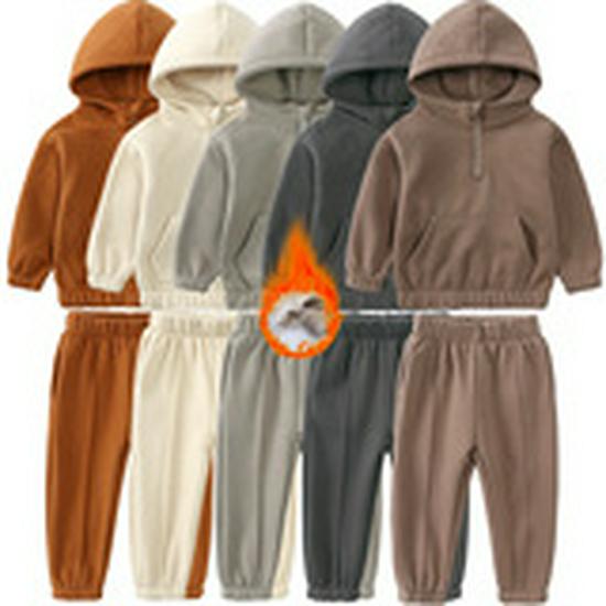 Autumn & Winter Girls' Velvet Hoodie & Casual Pants Set - Two-Piece Sportswear for Daily Wear