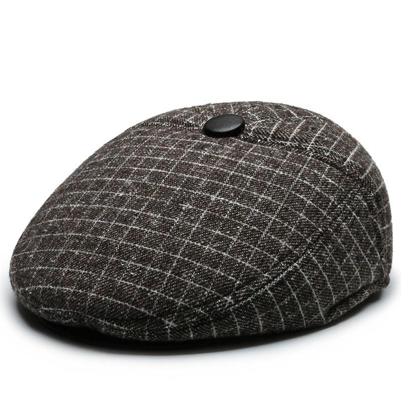 

Зимняя клетчатая кепка для мужчин среднего и пожилого возраста, дедушки, шерстяная, теплая, с защитой ушей L(58-60cm) коричневый