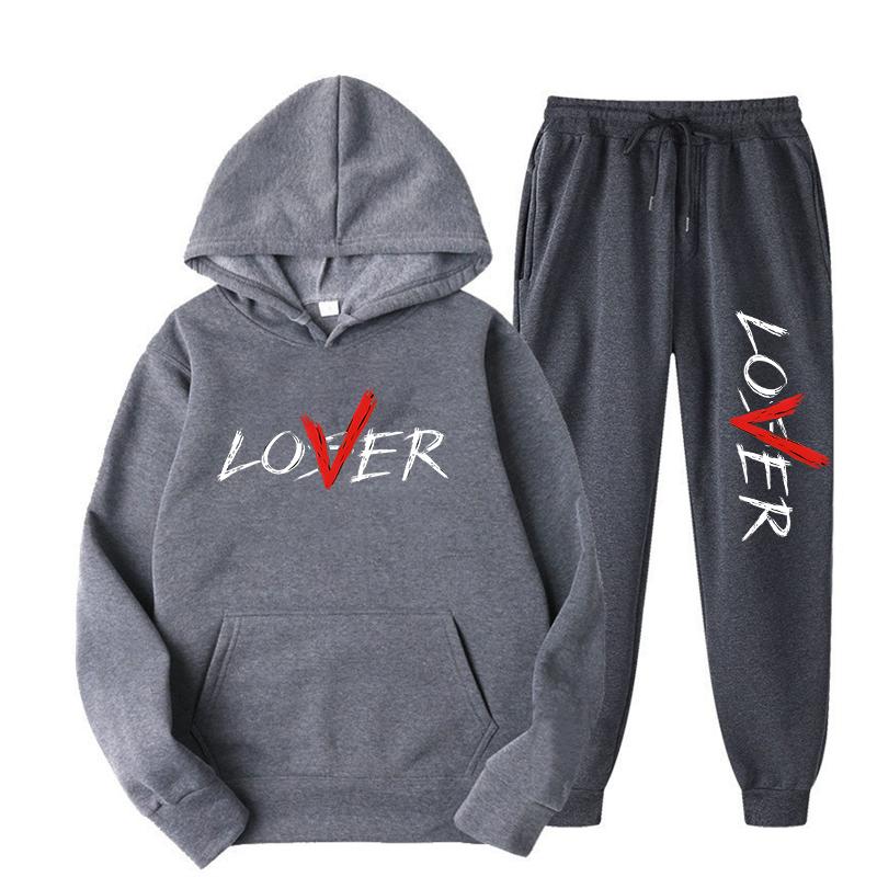 2024 Modedesign LIEBHABER Briefdruck Hoodie Set Männer Frauen Casual Loose Cotton Warm halten Kapuzenoberteil + Casual Jogginghose