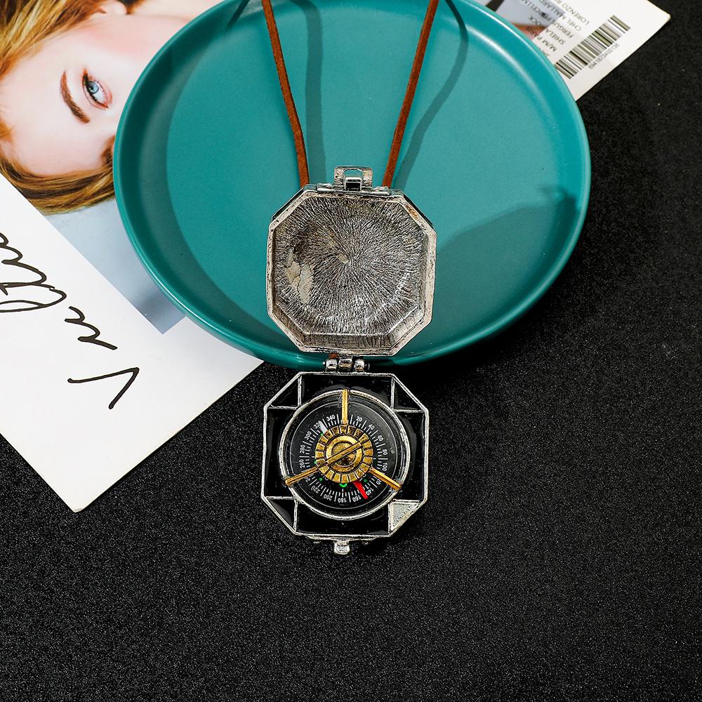 Pirates of the Caribbean Compass Necklace for Men, Vintage Locket, Jack Pendants, Rope, Long Black Porcelain-Coated, Costume Necklace