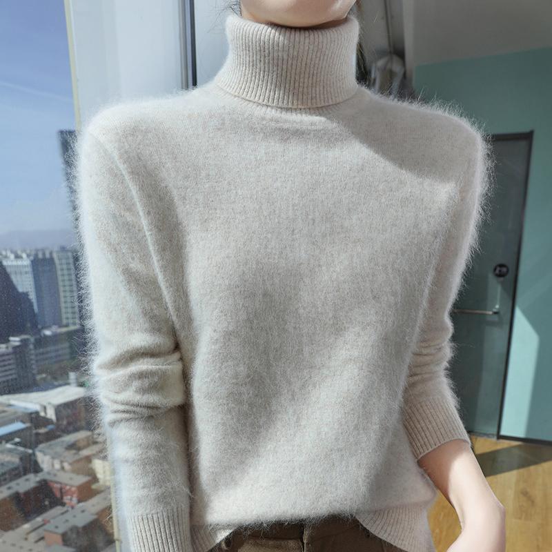 Damen Kaschmirpullover Qinghe Kaschmir 30% Kaschmir 30% Nerz 30% Wolle 10% Nylon Dicker Kaschmirpullover für Damen im Herbst und Winter, weich und warm