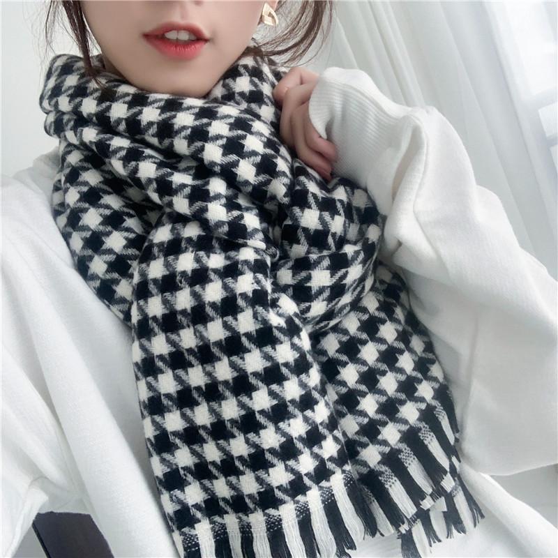 Plaid scarf women's winter high-end sense autumn and winter Korean version of the new imitation cashmere shawl thickened warm knitted scarf men