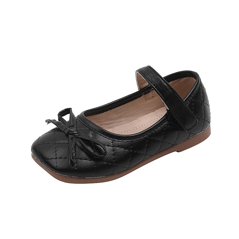 2024 Spring and Autumn New Korean Style Sweet Girls Black Leather Shoes Children's Fashion Square-toe Soft Simple Flats Casual
