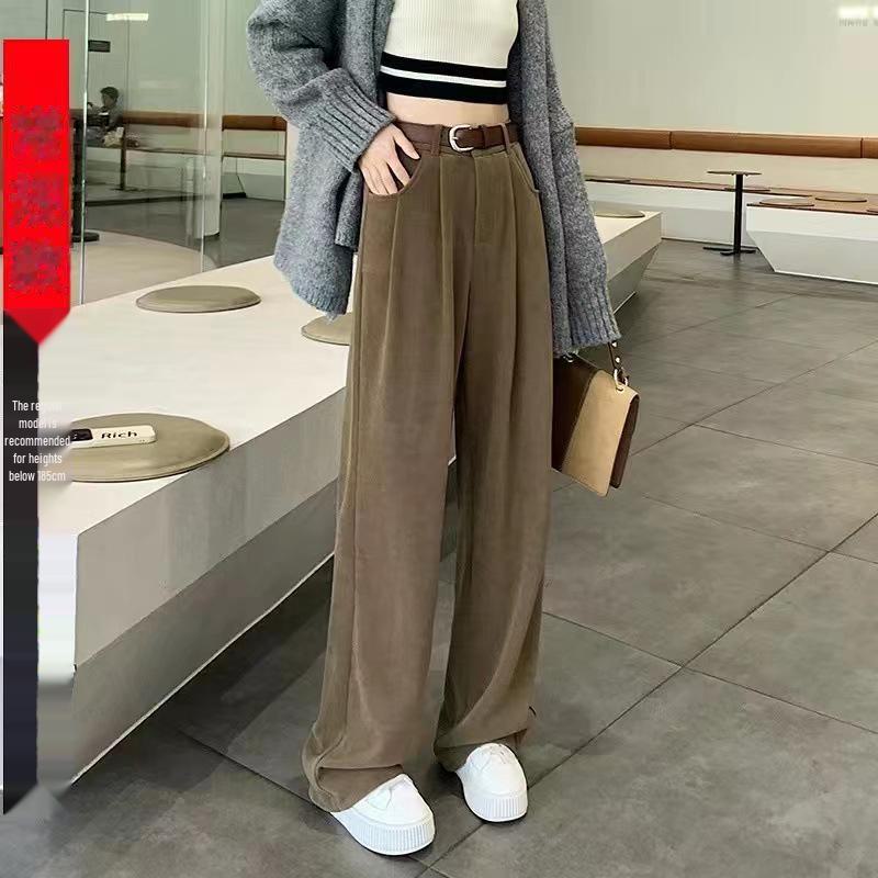 "2024 Maillard Corduroy High-Waist Wide-Leg Pants: Autumn & Winter Slim Straight Trousers"