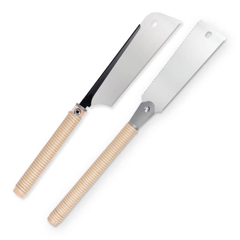 Japanische doppelseitige Holzsäge mit Rattangriff für Querschnitte und Zapfenarbeiten