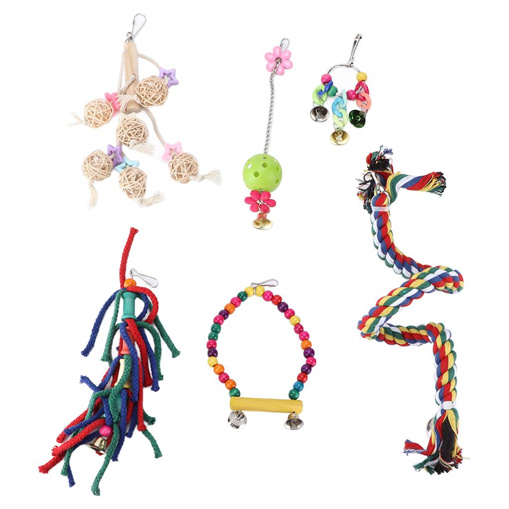 6pcs Small Bird Swing Toys Safe Multifunctional Parrots Chewing Hanging Toys for Parakeets Cockatiel Conure