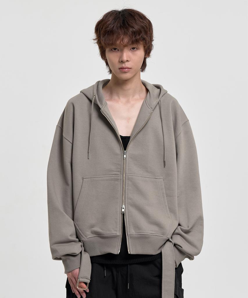 Juan Homme Compact Belted Zip-Up Hoodie (Taupe)