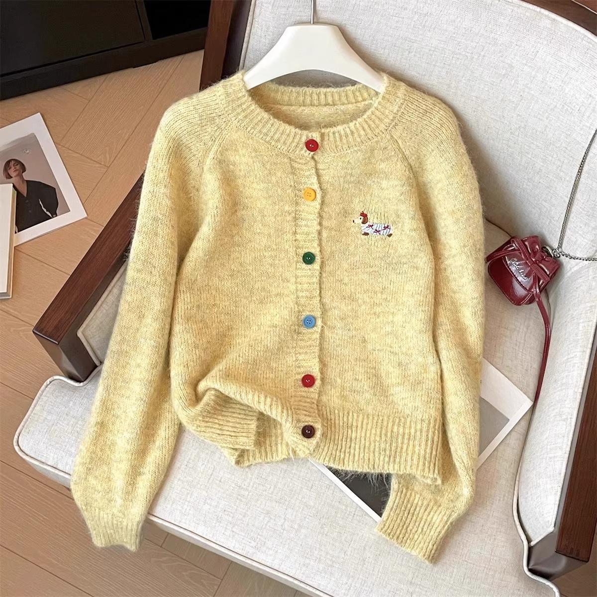 

DIMANAF Winter 2025 Autumn Cardigan Embroidery Women Buttons Sweaters Knitting Casual Style Loose Sweater One Size