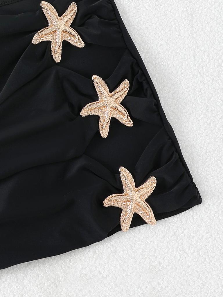 European & American Women's Solid Color Three-Piece Starfish Bikini Set