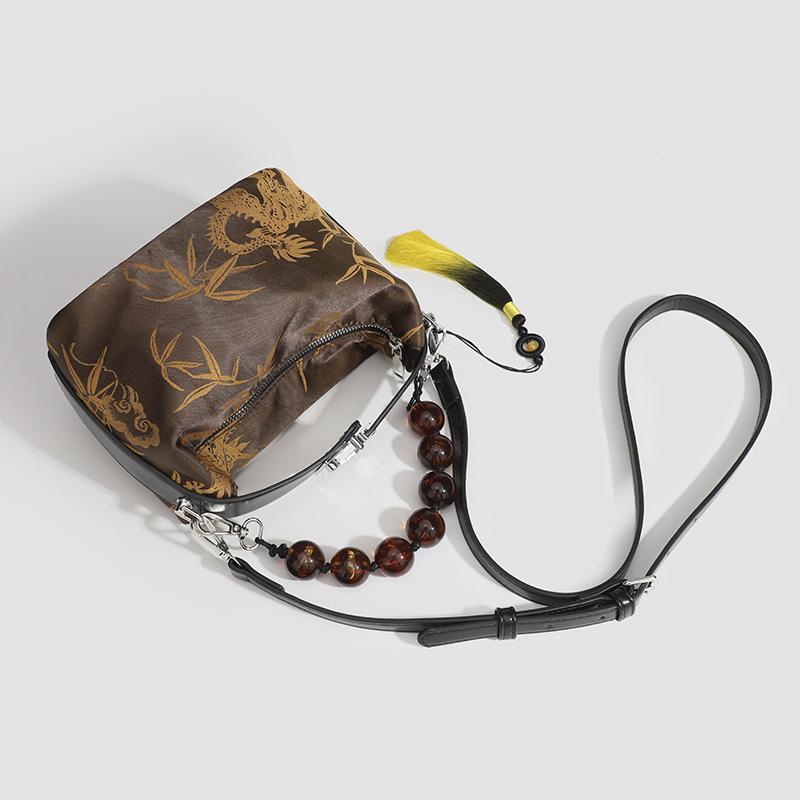 Chinese Classical Style Ladies PU Leather Handbag Luxury Designer Pearl Handle Shoulder Bag  Fashion Trend Free Shipping